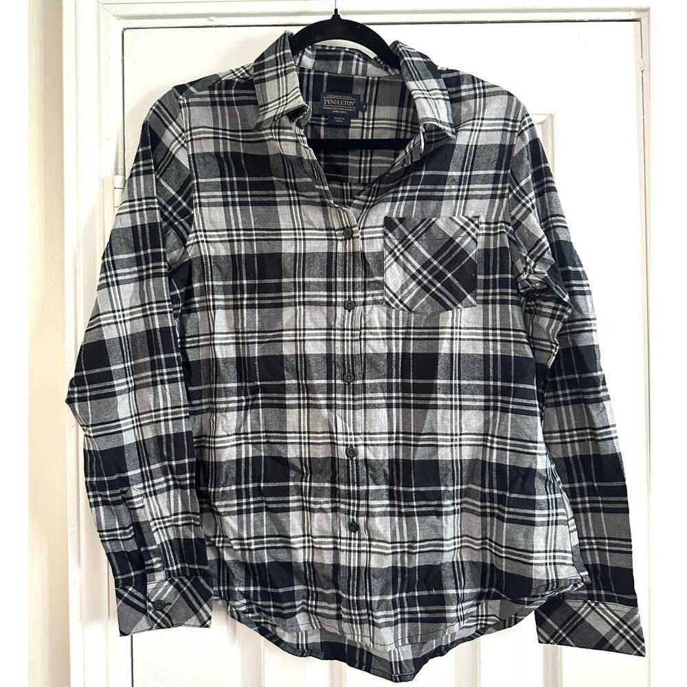 Pendleton Woolen Mills Black Plaid Button Down Sh… - image 2